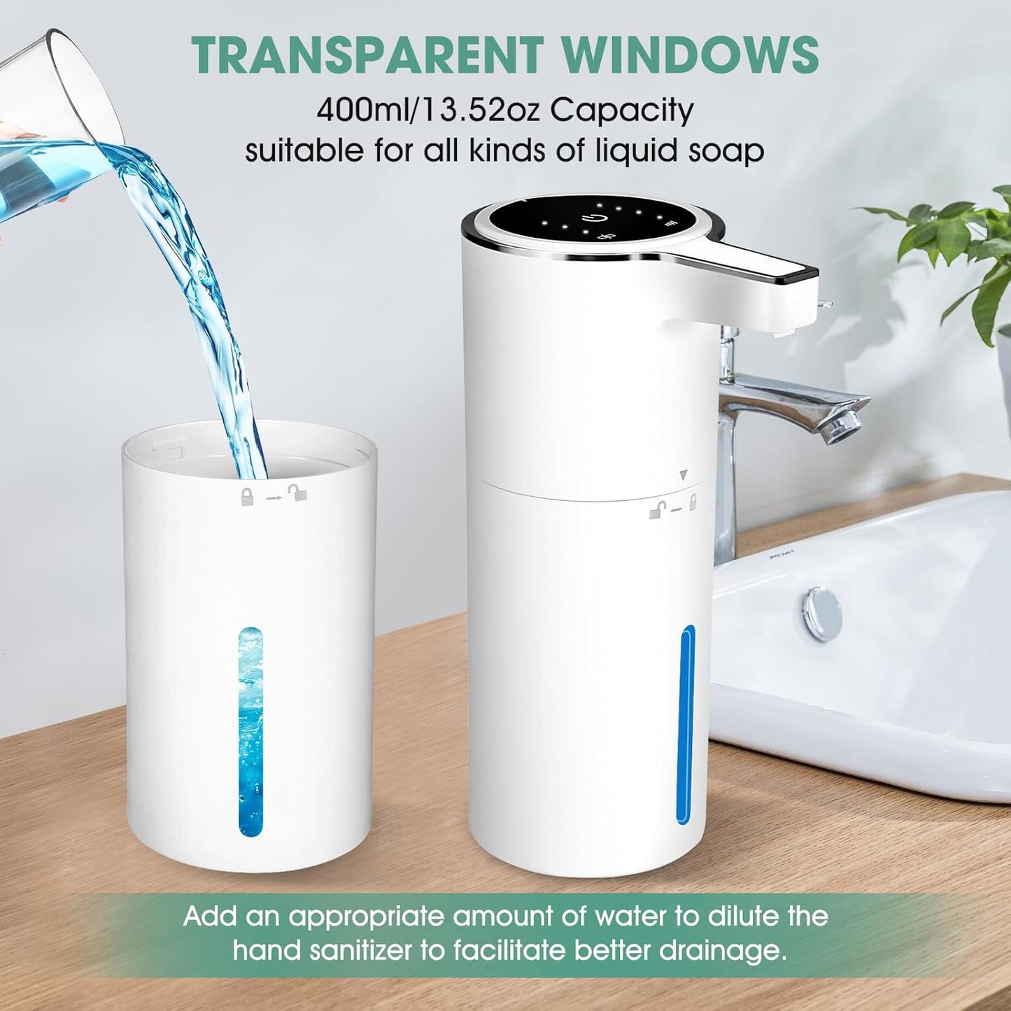 4 Pack Touchless Automatic Liquid Soap Dispenser, 13.5oz Smart Sensor Hand Wash Dispenser, USB Rechargeable & Adjustable for Bathroom Kitchen Sink, White