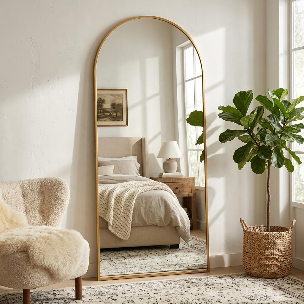 59"x16" Floor Mirror Full Length, Arched Full Length Mirror with Stand, Full Body Mirrors for Bedroom Living Room or Cloakroom Gold