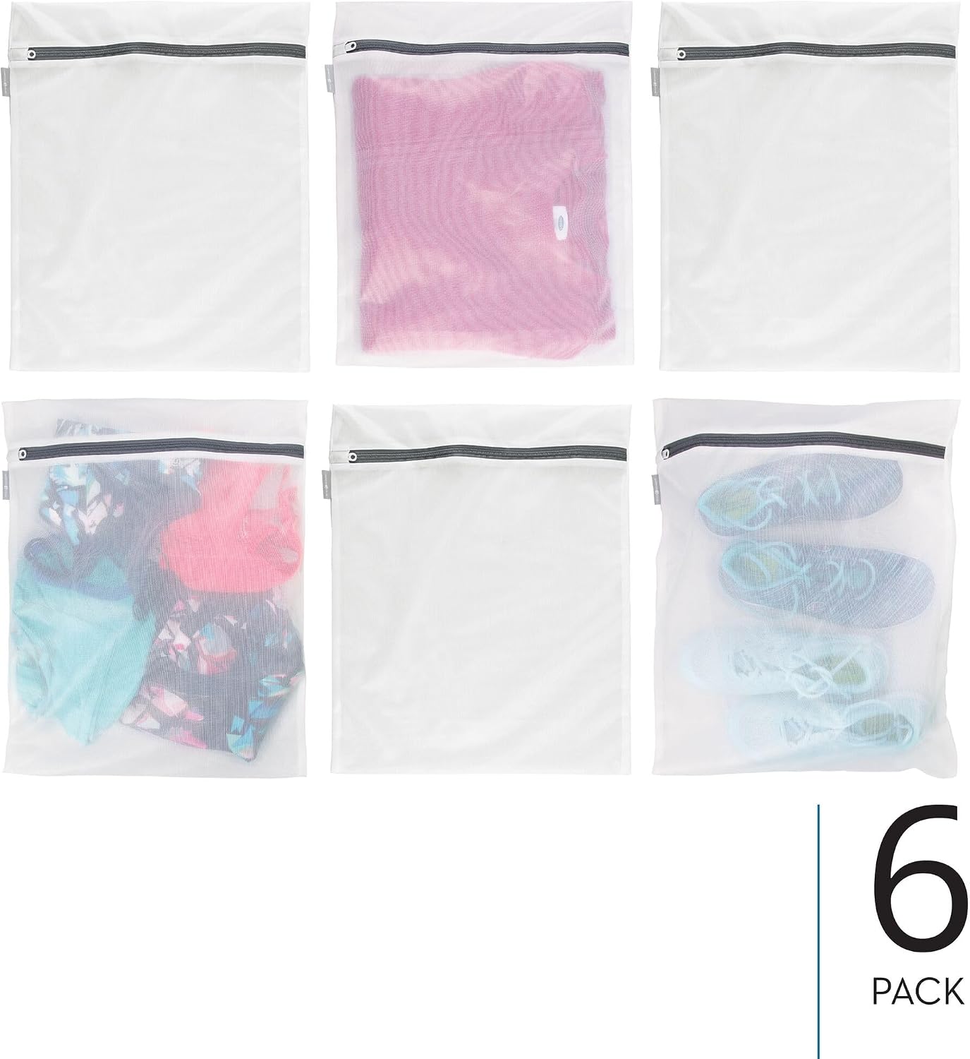 iDesign Mesh Laundry Bags with Built in Zipper for Cleaning Delicates– Set of 2, 1 Medium and 1 Large Bag, White