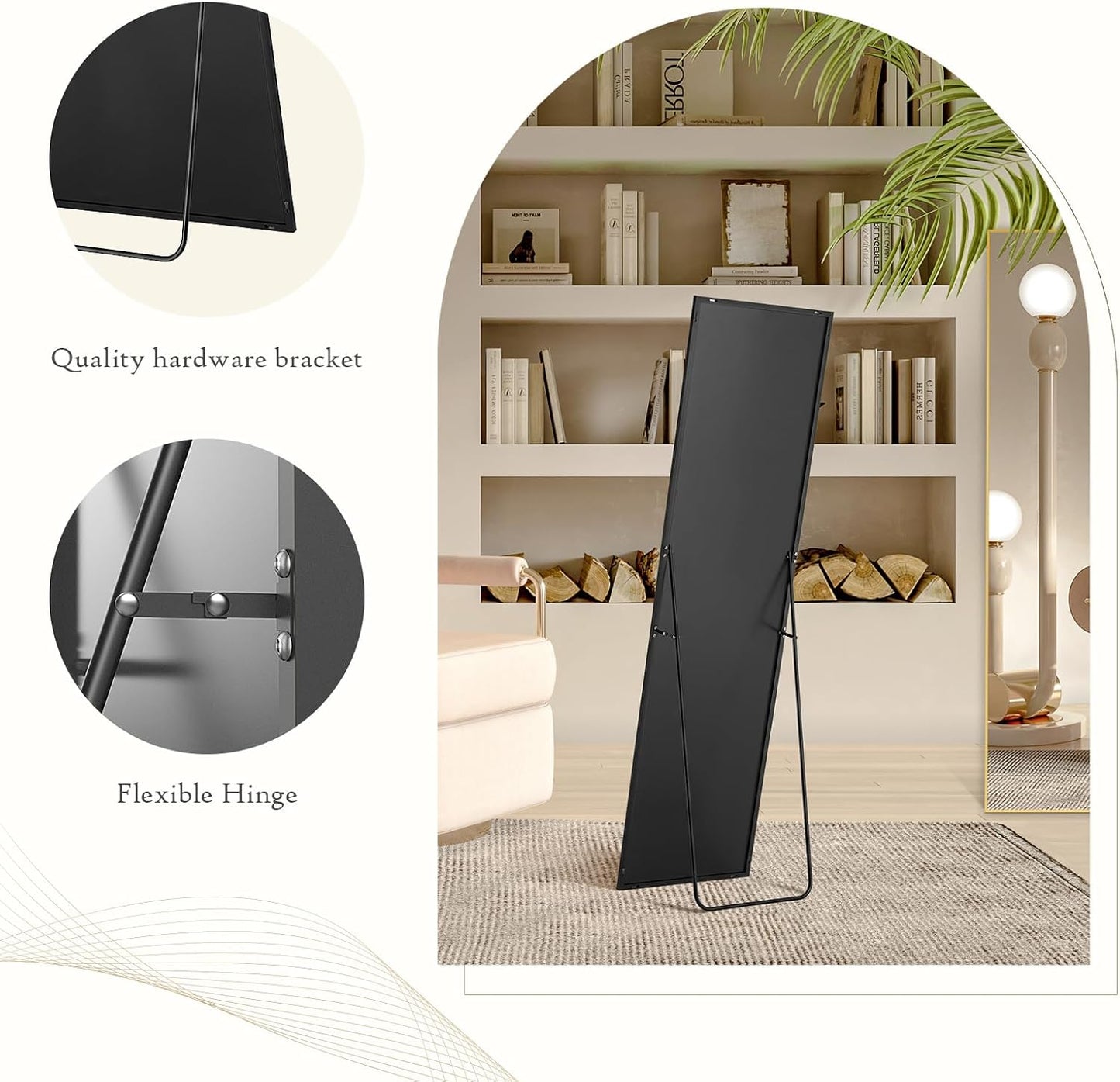Arched Mirror Full Length, Upgraded 16"x59" Body Wall Mirrors with Shatter-Proof Glass, Floor Standing, Hanging or Leaning, Tall Arch Mirror with Stand Aluminum Alloy Frame for Bedroom Cloakroom