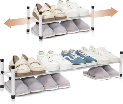 STORAGE MANIAC Expandable Shoe Rack for Closet, 8 Pairs Stackable Small Shoe Rack, Metal Adjustable Shoes Organizer for Entryway, Hallway, Garage, Front Door, Shoes Shelves, Black 2 Tier