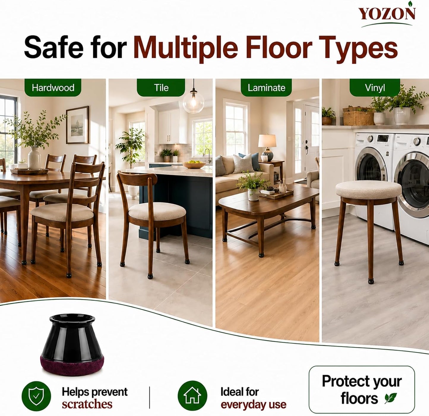 YOZON Chair Leg Floor Protectors Felt Furniture Pads Silicone Caps | Chair Leg Protectors for Hardwood Floors 32 Pack Anti-Scratch Reduce Noise Clear Round Medium Fit 3/4" to 1-3/16" (19-30mm)