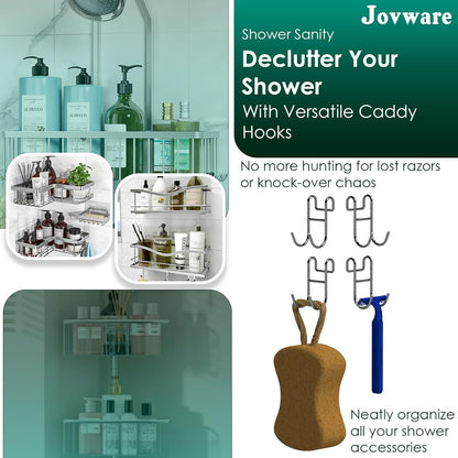 Shower Caddy With Hooks - Razor Holder and Loofah Hanger 2 Pack Silver