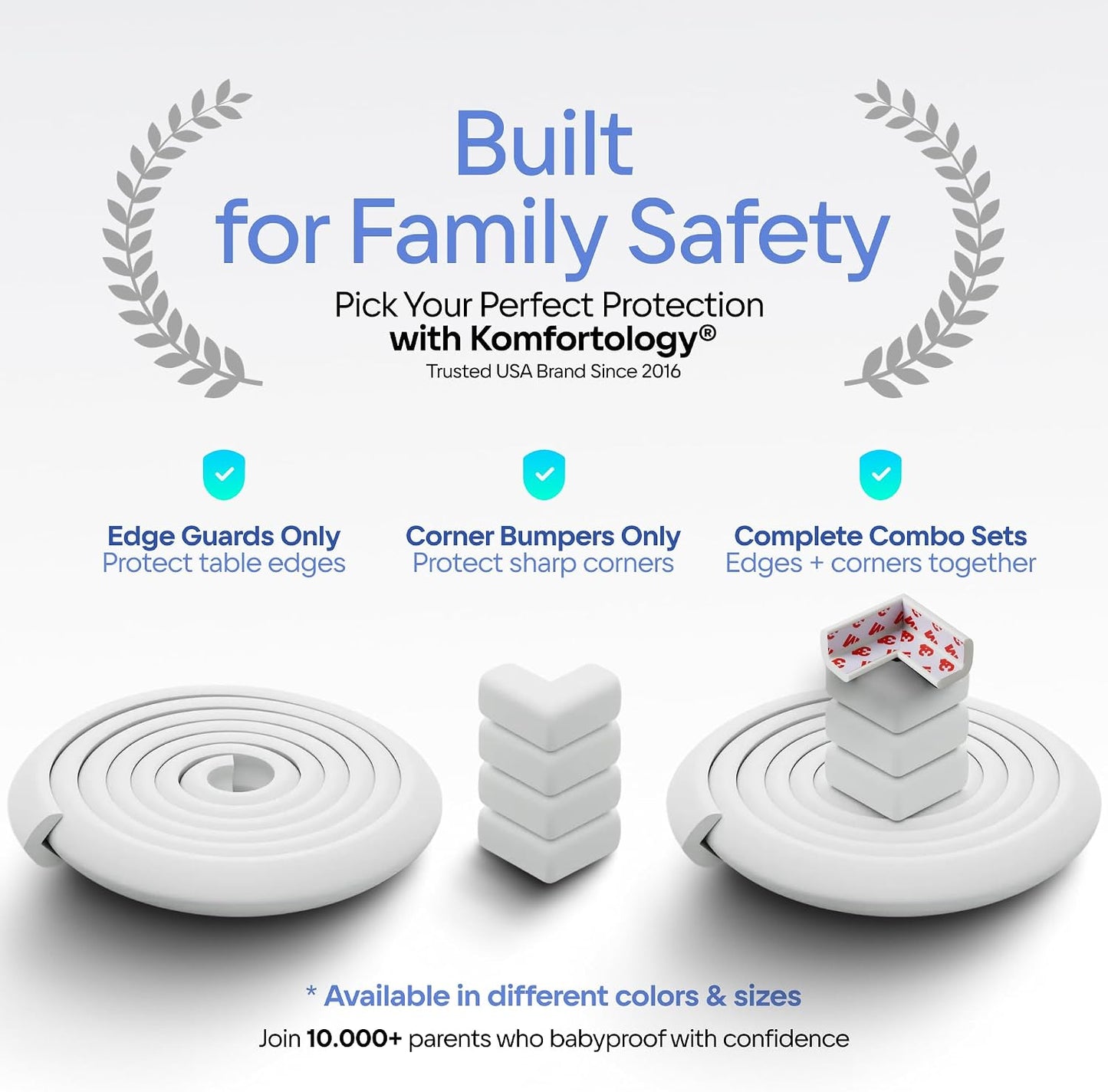 Premium 12ft Edge Protector for Baby, Odorless Foam Cushion with Strong Adhesive Tape, Non-Toxic to Baby Proof Corners and Edges, Wall Corner Protector & Desk Edge Cushion White