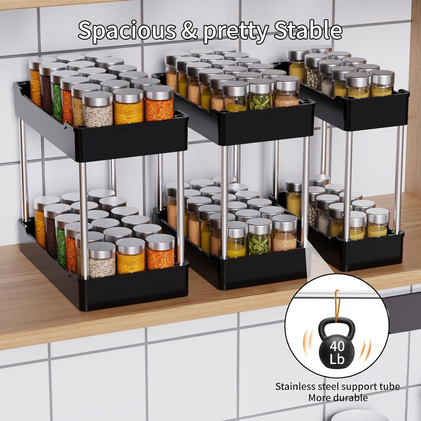 3 Pack Under Sink Organizer Bathroom and Storage Cabinet (White) | 2 Tier with Hanging Cups for Kitchen