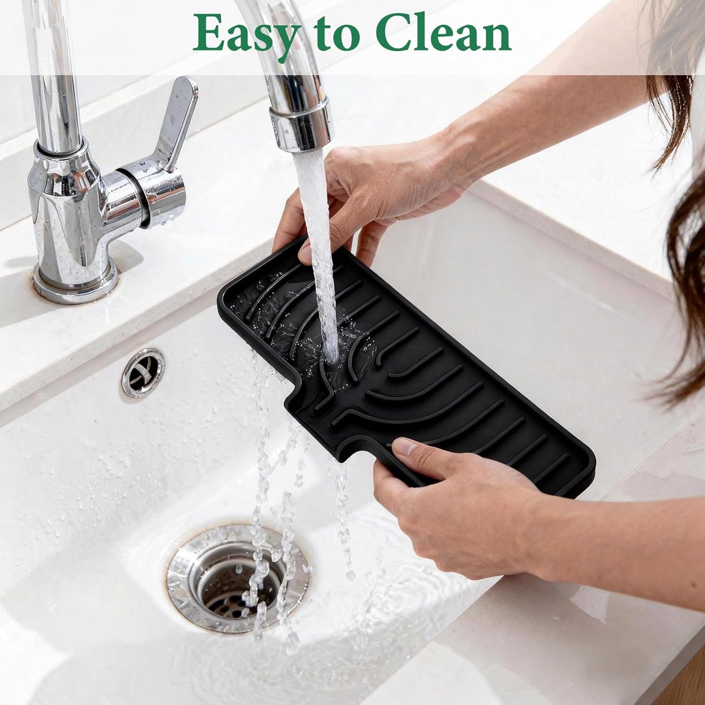 GUUKIN Sponge Holder for Kitchen Sink, Sink Caddy and Soap Tray | 10x4 inch Kitchen Sink Organizer | Compatible with Scrub Daddy, Kitchen Sink Accessories (Grey)