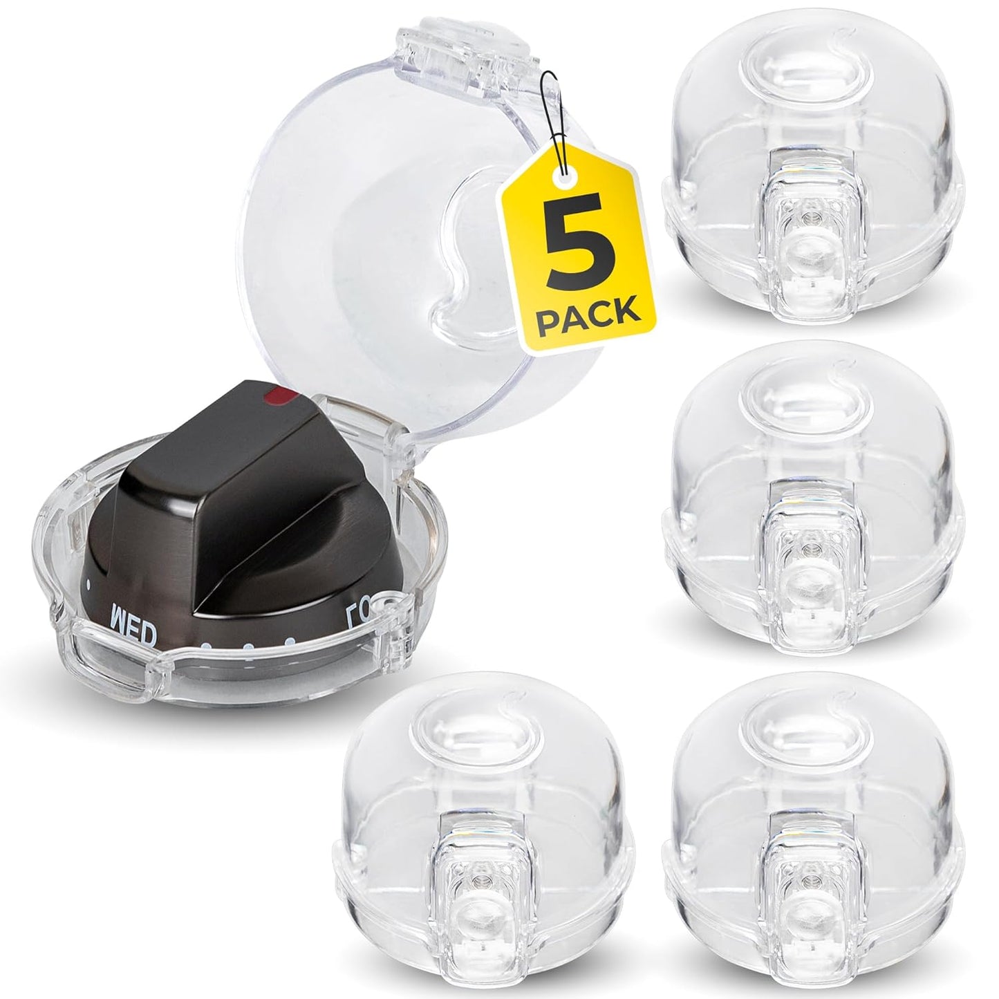 Gas Stove Knob Covers for Child Safety - 5 Pack Durable and Heat Resistant Oven Knob Covers for Baby Proofing Electric or Gas Stoves - Easy Install Clear View Stove Safety Knob Covers - Highcraft