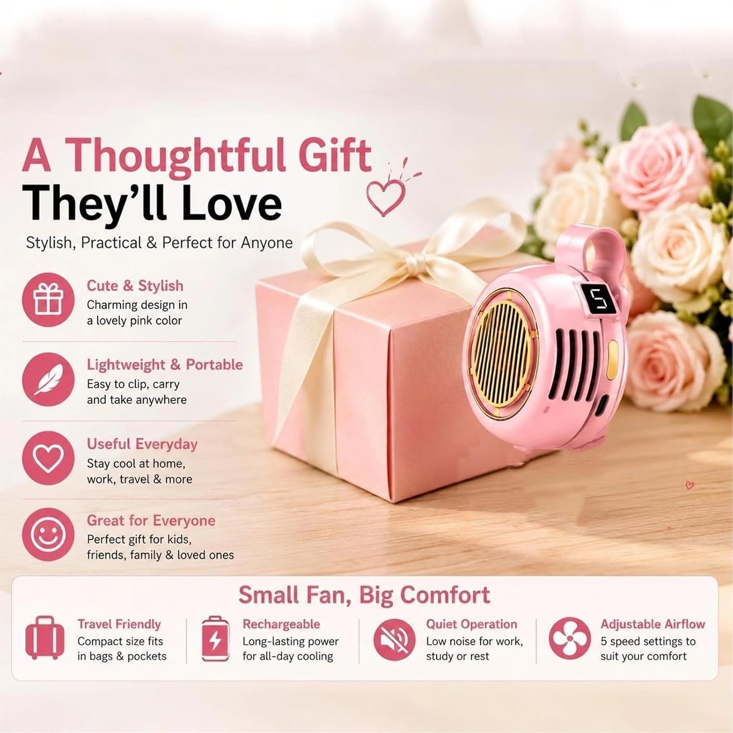 Portable Rechargeable Fan, Mini Rotating 360° Stylish Fan, Clip-On Bladeless Fan, Suitable For Home Use And Travel, As Well As A Daily Gift