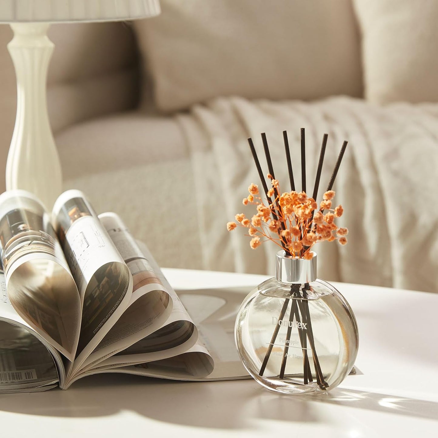 Flower Reed Diffuser Set 5.07oz Satin Rose Scent Diffuser with Sticks Home Fragrance Reed Diffuser for Bathroom Shelf Decor