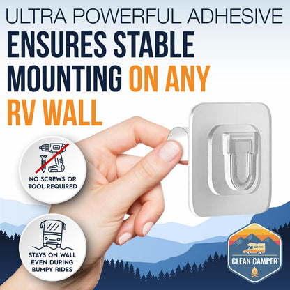 RV Toilet Brush by Clean Camper – Wall-Mounted Set, Silicone, Scratch-Free Dual-Sided Head, Quick-Drying Holder, Compact & Durable Set with Strong Adhesive Mount for RV & Camper Toilets