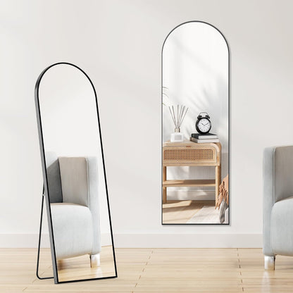 OLIXIS 64"x 21.5" Arched Mirror Full Length, Full Body Mirror with Stand, Hanging or Leaning for Wall, Floor Standing with Shatter-Proof Glass for Bedroom, Living Room, Long, Black