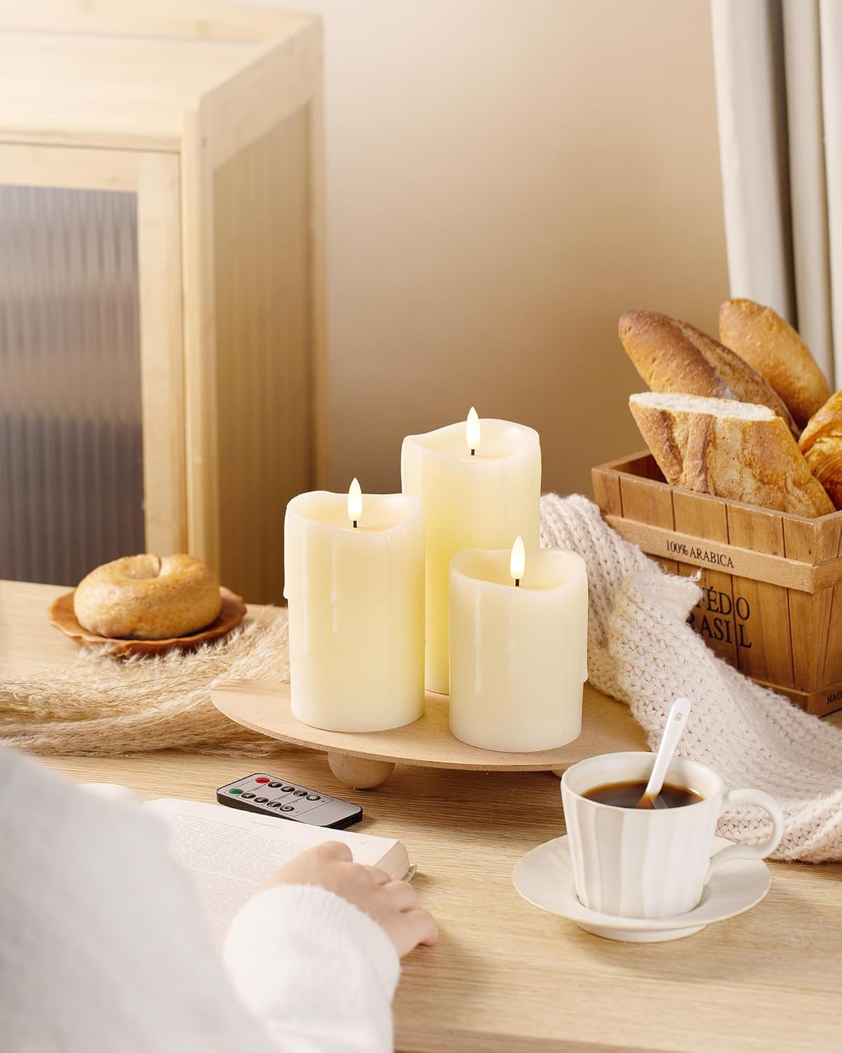 White Flameless Candles with Remote and Timer, Real Wax Made Wax Drip LED Pillar Candles Battery Operated with 3D Flickering Flame Melted Top - 3" x 4",5",6" - Set of 3