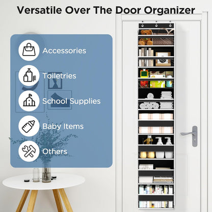 6 Tiers Over The Door Organizer, Heavy Duty Hanging Organizer Storage with Large Capacity Pockets, Behind Door Storage Hanging Shelves for Closet Wall Bathroom Bedroom Nursery Pantry, 1 Pack Grey
