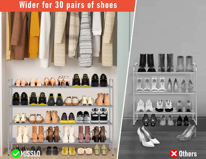 MISSLO 3-Tier Long Shoe Rack for Closet Shoe Organizer for Closet Floor Entryway Storage Stackable Wide Shoe Shelf Stores 24 Pairs of Men Sneakers, Black