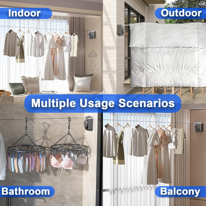 Retractable Clothesline Indoor & Outdoor, 16.2Ft Non-Sagging Stainless Steel Laundry Line with Wall Mounted Heavy Duty Design, Space-Saving Drying Rack for Bathroom, Balcony(1, White)