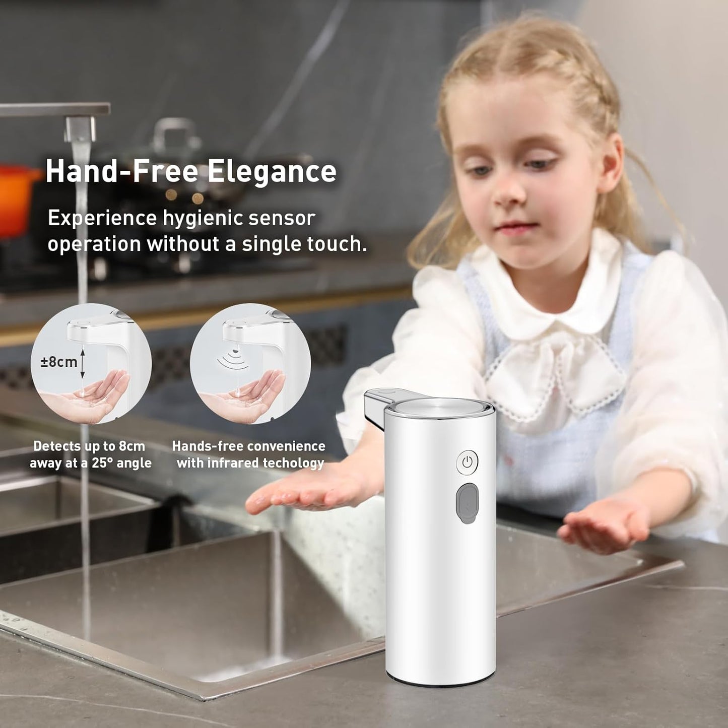 EKO Aroma 9 fl oz Automatic Liquid Soap Dispenser, Rechargeable & Water-Resistant Soap Dispenser for Kitchen and Bathroom with Adjustable Volume Control (Matte Black Steel)