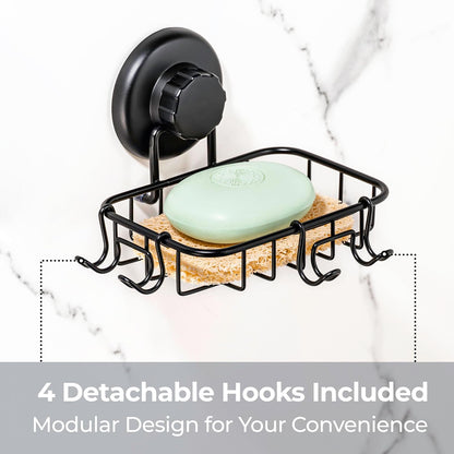 HASKO 2-Pack Suction Cup Soap Holder – Bar Soap Dish for Shower with Hooks for Bathroom – Optional Mounting with Adhesive Tape or Glue – Includes 2 Soap Savers – Stainless Steel SS304 - Silver