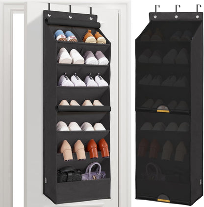 STORAGE MANIAC Over the Door Shoe Organizer with Curtain Dustproof Heavy-Duty Large Deep Pocket Hanging Shoe Organizer for Closet Dorm & Narrow Door Storage Shoe Holder Shoe Rack, 9-Shelf Beige 1 Pack