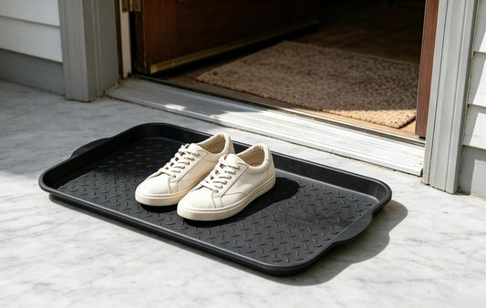 15x29 Inch Black Diamond Boot Tray, All Weather Shoe Drip Tray with Drain Ridges, Heavy Duty Plastic Mud Pan for Indoor Outdoor Entryway Boots Pet Feeding Garden Supplies