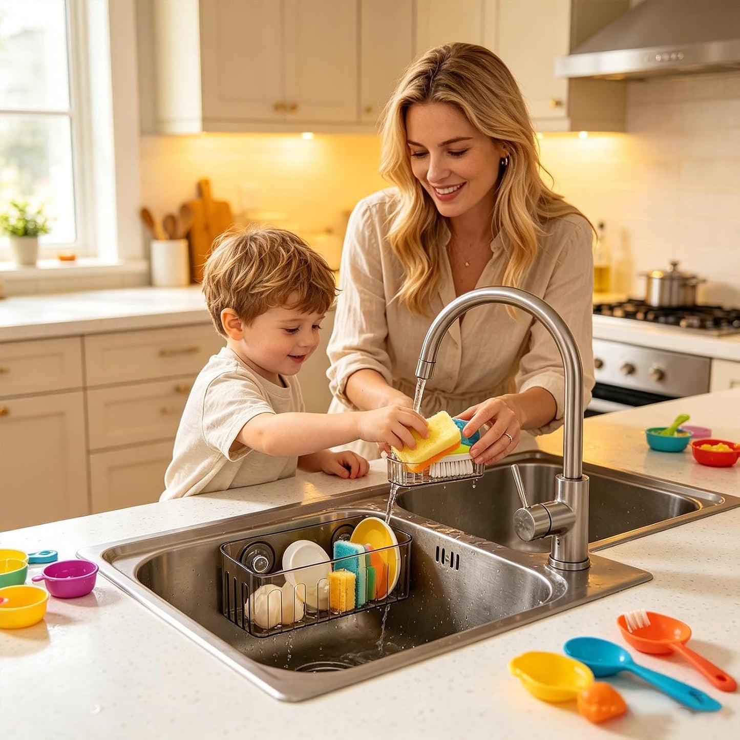 Sink Sponge Holder with Suction Cups Storage Rack with Suction Cups | Kitchen Sponge Holder for Dish Brush Soap Cleaning Tool Bathroom Shower Wall
