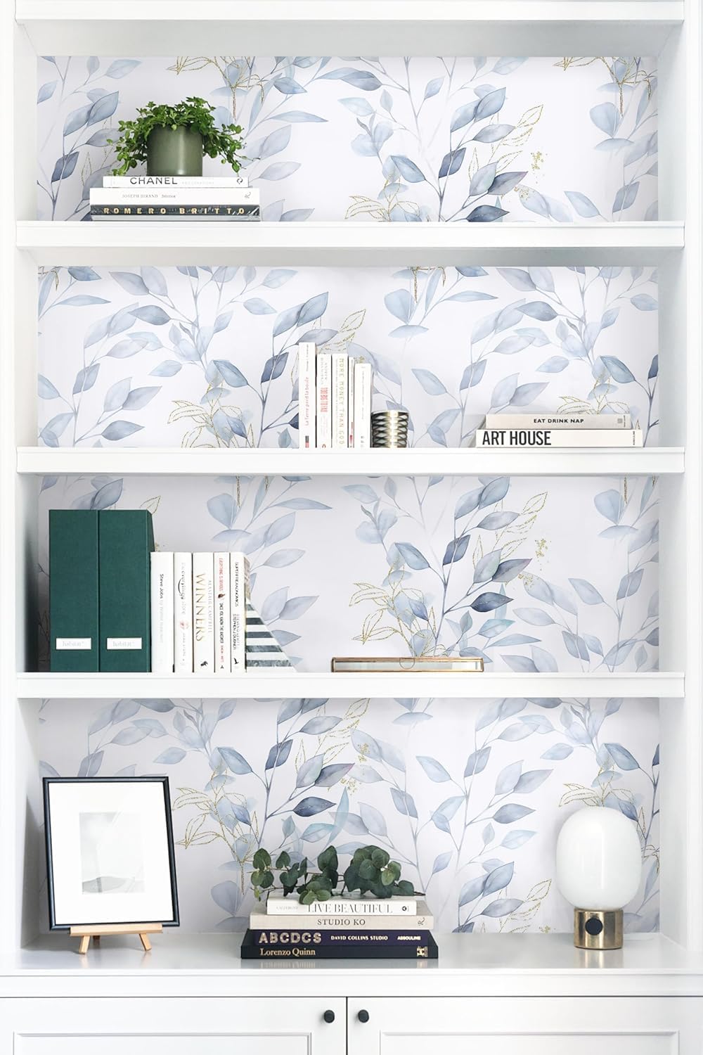 HeloHo Peel and Stick Wallpaper Blue Floral Leaf Wall Paper Self Adhesive Removable Thicken Waterproof Contact Paper for Bathroom Bedroom Living Room Decor Renter Friendly Wallpaper 15.35" X 78.7"
