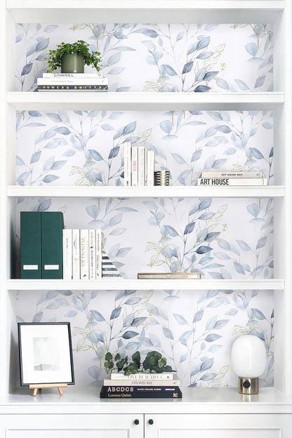 HeloHo Peel and Stick Wallpaper Blue Floral Leaf Wall Paper Self Adhesive Removable Thicken Waterproof Contact Paper for Bathroom Bedroom Living Room Decor Renter Friendly Wallpaper 15.35" X 78.7"