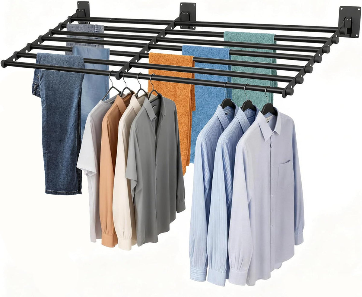 Wall Mounted Drying Rack, 28 Inches Wall Laundry Drying Rack Collapsible Indoor Clothes Drying Rack for Hanging Clothes
