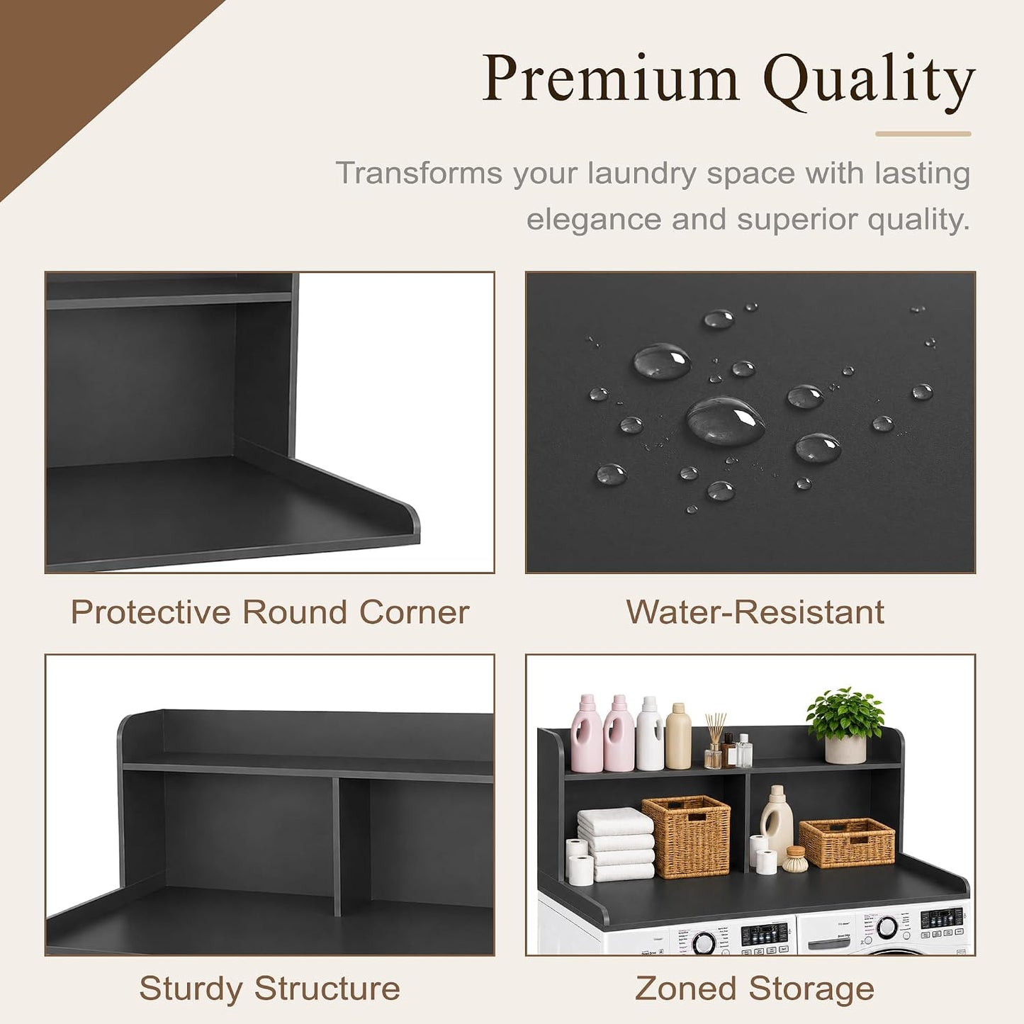 Royxen Laundry Countertop with 20" Shelf Universal Fit, Washer and Dryer Countertop with Storage Space, Laundry Room Storage (Walnut)