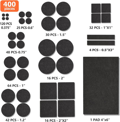 Felt Furniture Pads 300 Pieces, Furniture Pads for Hardwood Floors, Felt Pads for Chair Legs Furniture, Floor Protectors for Furniture Black