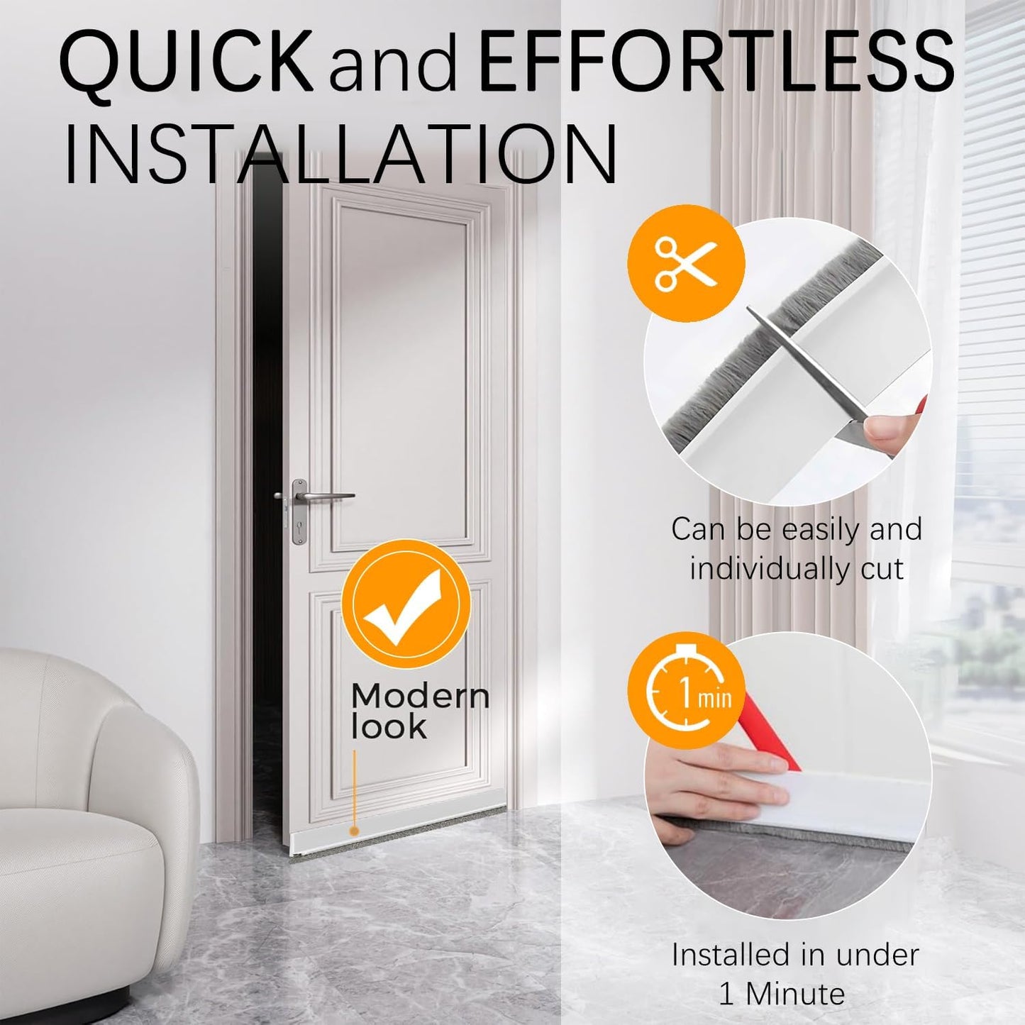 2 Pack Door Sweep Brush, Door Draft Stoppers with Brush, Under Draft Stopper for Bottom Reduce Noise, Weather Stripping for Doors Exterior with Self Adhesive, Door Sweep for Bottom 2" W x 39" L, Black
