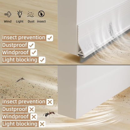 KNEELISA 39”X 1 Pack Rubber Door Sweep Bottom Exterior & Interior,Silicone Adhesive Under Door Draft Stopper with Brush,Gap Filler Noise Blocker,Soundproofing Seal Strip,White