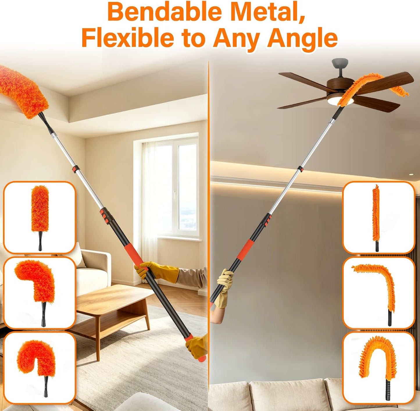 26FT High Reach Duster with Extension Pole 5-20FT, 4-in-1 Cleaning Kit with Universal Swivel Joint | High Ceiling Fan Cleaner, Cobweb Duster & Window Squeegee for Safe High-Reach Cleaning