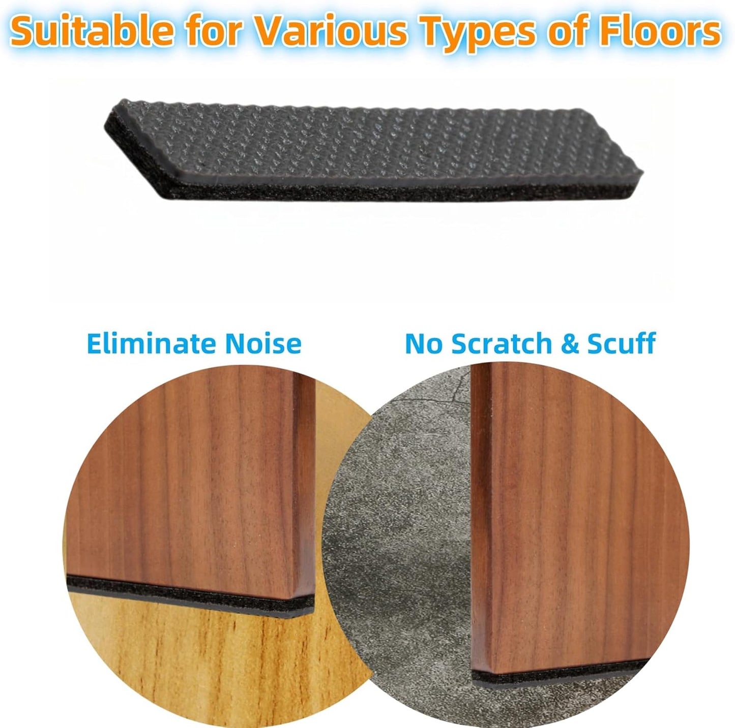 Non Slip Furniture Pads 1/2" x 3" Rubber Strips Self Adhesive Furniture Grippers Chair Leg Pads Rubber Chair Feet Anti Scratches Non Skid Furniture Pad Floor Protectors, 40 Pcs Rectangle