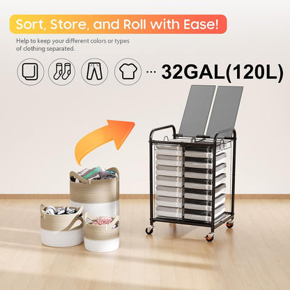 180L (47.55 Gal) Laundry Sorter 3 Section, Rolling Laundry Basket with Lockable Wheels and Lid, Laundry Hamper with 3 Separated Removable Bags Dirty Clothes Hamper for Laundry Room Organizer, Black