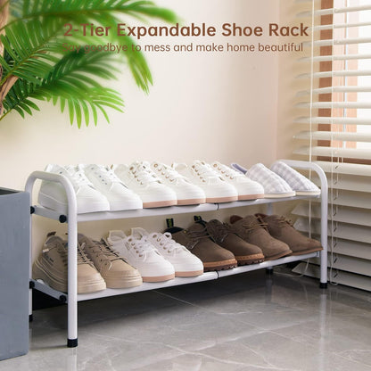 Gonfoam Shoe Rack for Closet, Expandable Shoe Organizer Storage Shelf, Adjustable Metal Free Standing Small Closet Shoe Rack for Entryway, Doorway (2-Tier Black)
