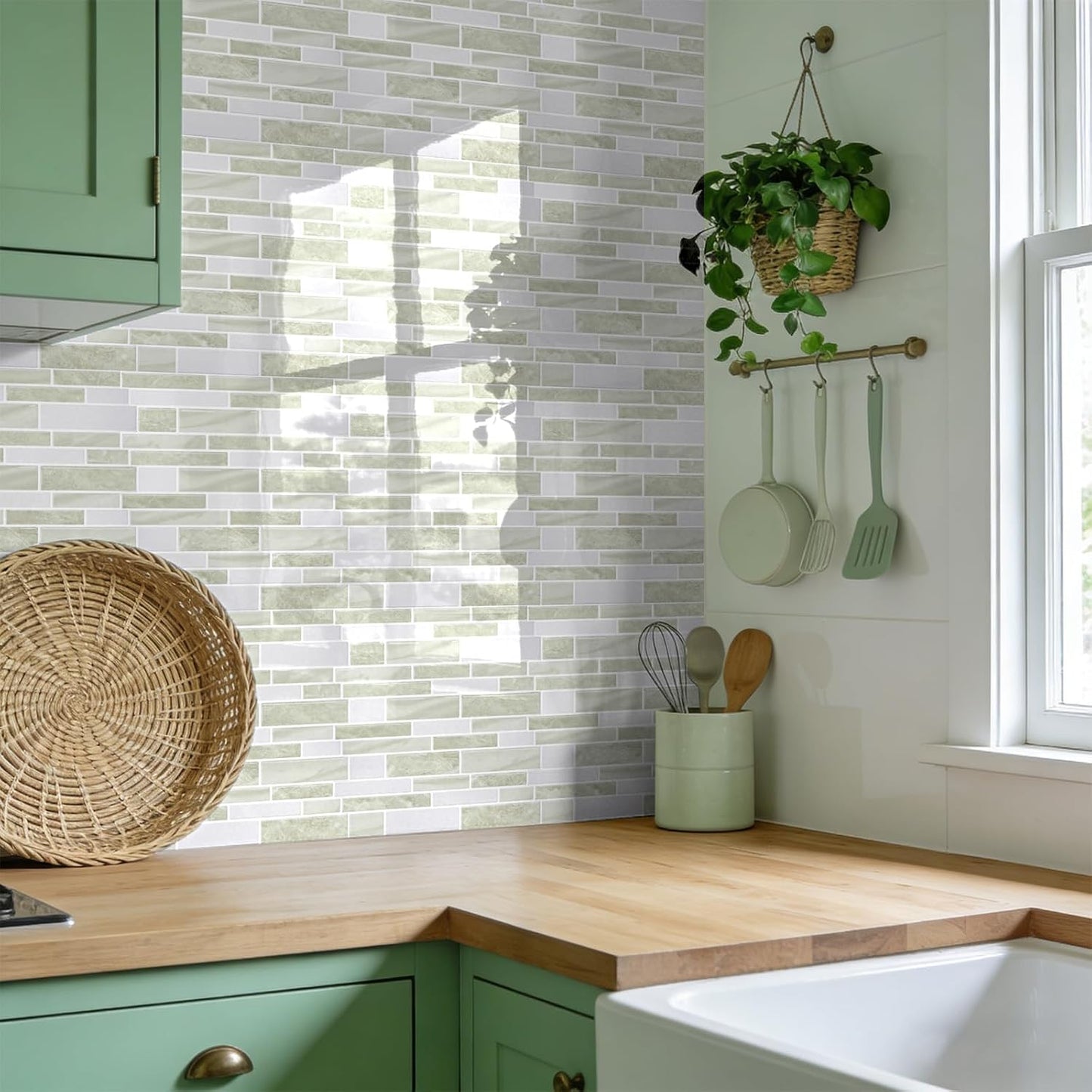 Vieshful 10 Sheet Peel and Stick Backsplash for Kitchen Wall - 12"x12" Smooth PVC 3D Visual Effect Marble Tile Stickers, Waterproof Self Adhesive Light Khaki Wall Tiles for Bathroom, Renter Friendly