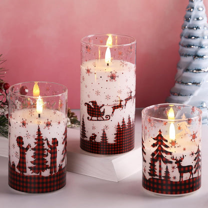 Eywamage Gold Glass Flameless Pillar Candles with Remote, Flickering Christmas LED Candles Battery Operated Set of 3