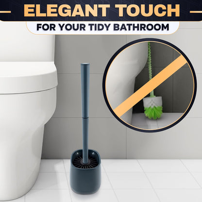 Silicone Toilet Brush and Holder Set - Cream RV Toilet Brush with Holder, Flexible Head, Soft Bristles, Detachable Handle and Freestanding Base, Compact Bathroom Cleaning Tool with Minimalistic Design