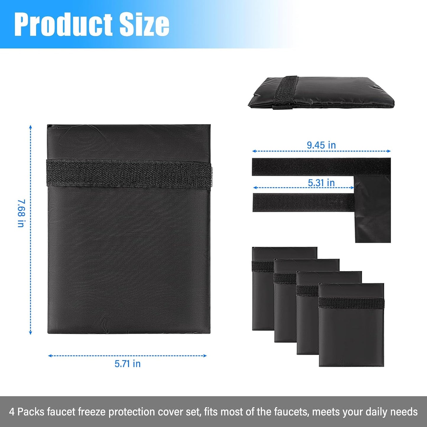 HOMEE 4 Pack Outdoor Faucet Covers for Winter Freeze Protection,Waterproof Outside Faucet Socks,Reusable Spigot Covers Winter Insulated Protection Hose Bib Cover (Black)