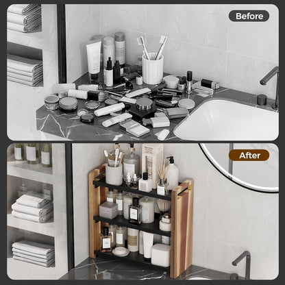 Bathroom Counter Organizer,Bathroom Counter Shelf,Bathroom Organizers,Under Sink Organizer,Cologne Organizer For Men,Colognes Stand,Cologne Cabinet,Vanity Shelf(Black 2 Tier)