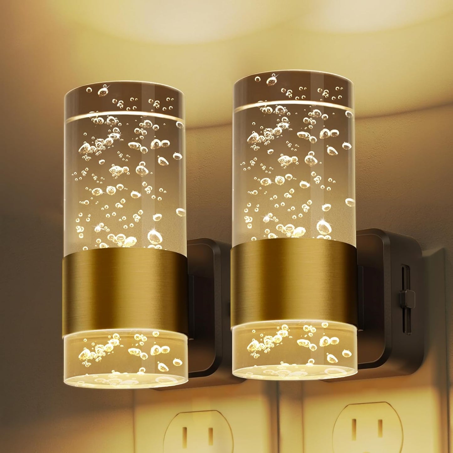 L LOHAS LED Night Light,Dimmable Night Lights Plug into Wall, 2 Pack Acrylic Nightlight with 0-100 LM Adjustable Brightness, 3000K Plug in Night Light with Dusk to Dawn Sensor, for Bathroom Hallway