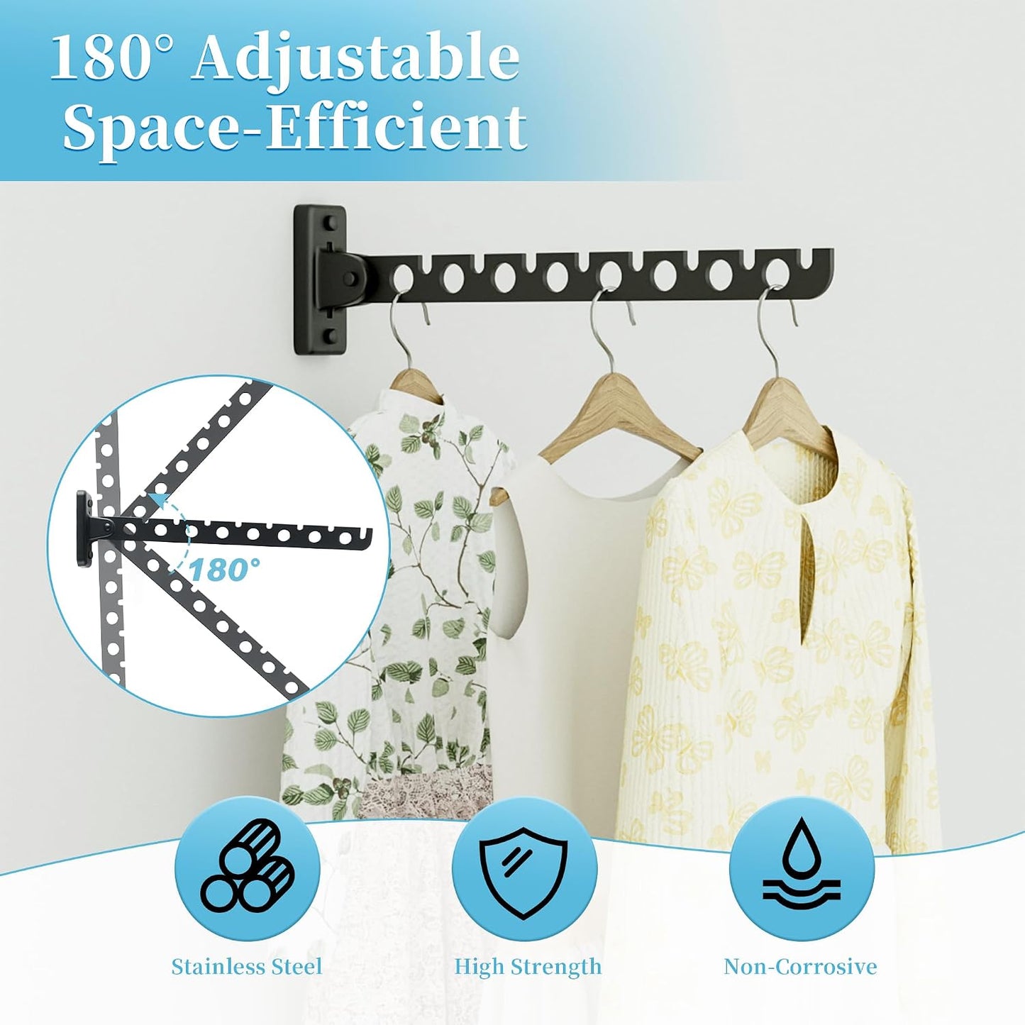 Alise Clothes Drying Racks Wall Mounted Coat Hangers,Black,2 Pcs | Foldable Hangers Clothes Hook Closet Storage Organizer,Swivel Space Saving Clothes Hanger Rack for Bedroom Bathroom Laundry