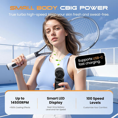 Portable Clip-On Mini Fan 180° Rotating 3000mAh 5-speed | Handheld Mini Fan with LED Display, 14500 RPM Rechargeable Stroller Fan for Travel, Camping, Game day & Office