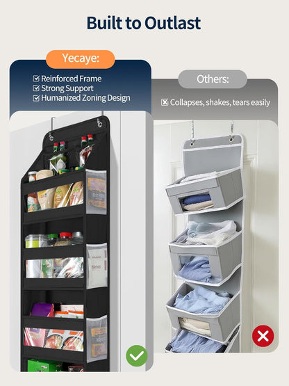 Yecaye 5 Tier Over the Door Organizer, Swing-proof Door Organizer Hanging with Clear PVC Windows, Behind the Door Storage for Bedroom Nursery Closet Laundry Pantry Bathroom, Grey