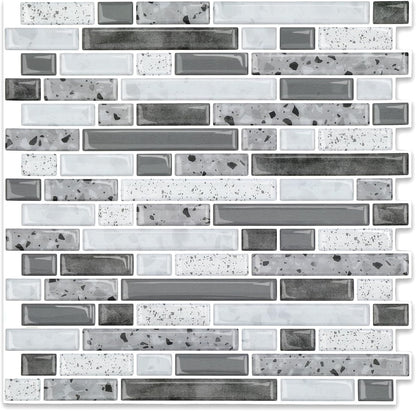 Yipscazo 10 Sheets Peel and Stick Backsplash for Kitchen Wall, 12''x12'' Waterproof Stick on Backsplash Smart Tiles for Bathroom,Removable Backsplash Wall Tiles in Gray White