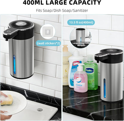 Automatic Foaming Soap Dispenser Touchless, Clog-Free Pump, 0.2s Fast Sensor, USB-C Rechargeable &13.5 oz/400ml Rechargeable, 4 Adjustable Liquid Levels, IPX5 Waterproof,Level Display