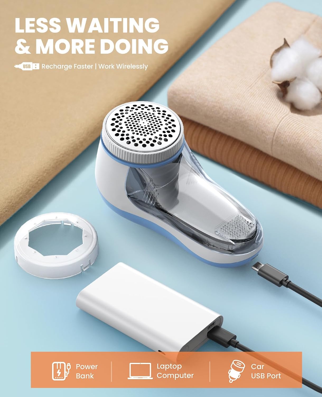 POPCHOSE Fabric Shaver, Lint Shaver for Clothing, Electric Lint Remover with 6-Leaf Blades, Sweater Defuzzer, Clothes Shaver for Couch, Furniture, Blanket, Remove Pilling, USB Rechargeable