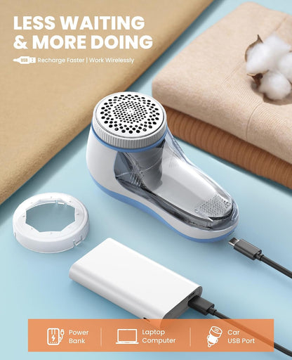 POPCHOSE Fabric Shaver, Lint Shaver for Clothing, Electric Lint Remover with 6-Leaf Blades, Sweater Defuzzer, Clothes Shaver for Couch, Furniture, Blanket, Remove Pilling, USB Rechargeable