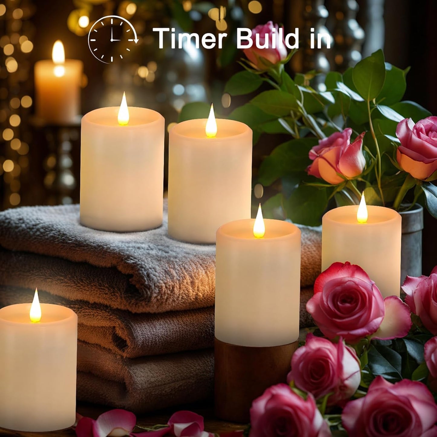 Flickering Flameless Candles with 3D Moving Flame, Real Wax Battery Operated Candles with Timer and Remote, Last 600+ Hours, 3" x 3" LED Fake Candles for Home Wedding Christmas Decor, 2 Pack