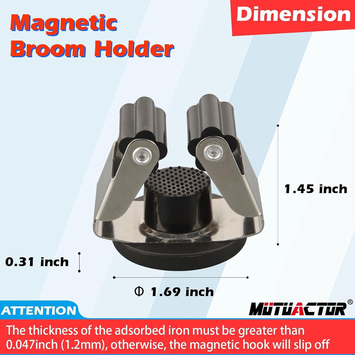 MUTUACTOR Heavy Duty Magnetic Broom Holder,Anti-slip Magnetic Tool Rack with Top Utility Shelf, Easy Assembly Broom Mop Organizer for Refrigerator Metal Cabinet Laundry Room Kitchen,3-Clamps 4-Hooks